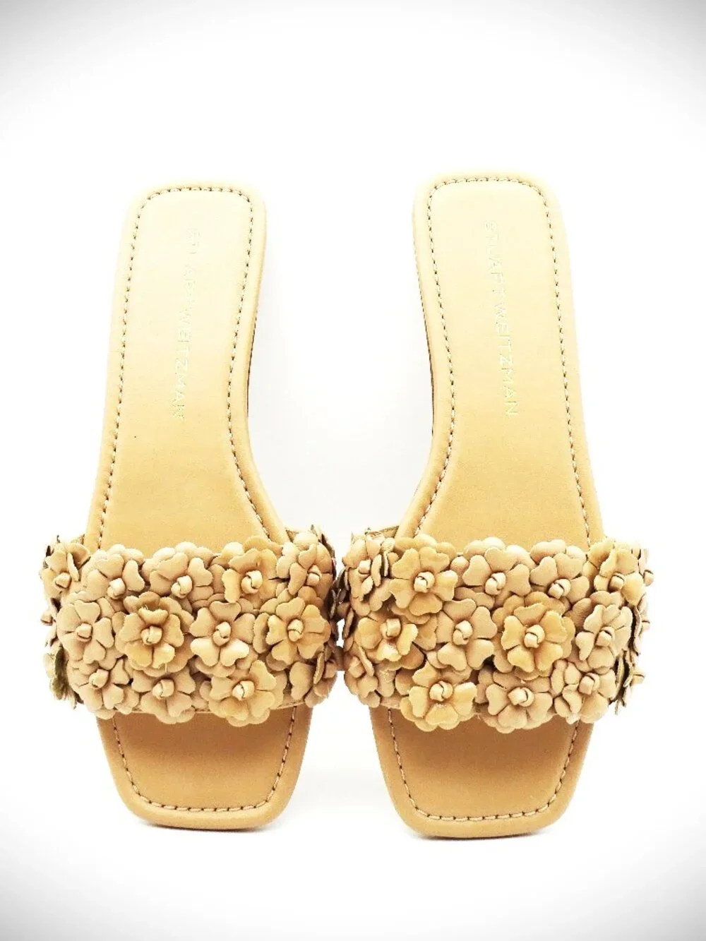 STUART WEITZMAN Meadow Leather & Synthetic Slide Sandal in Fawn Color Size 8.5B